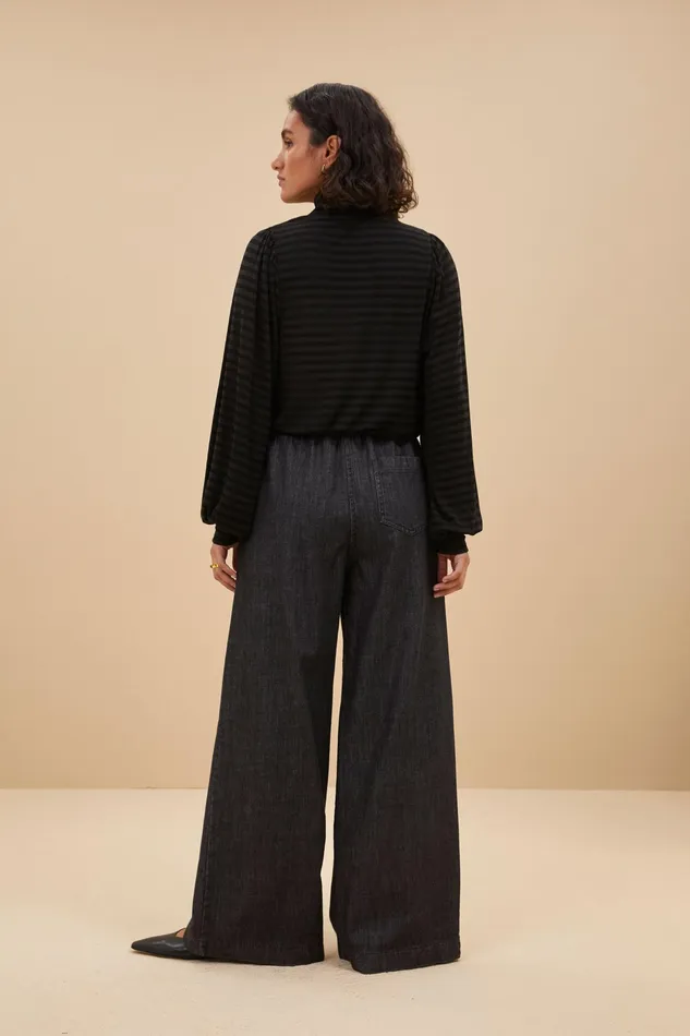 Women Tops and Shirts Bybar Jojo Roll Melange Stripe Top Jet Black