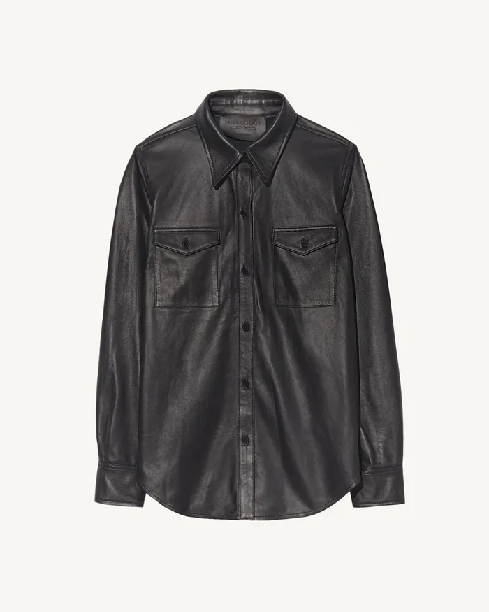 Women Tops Nili Lotan AVA LEATHER SHIRT Black
