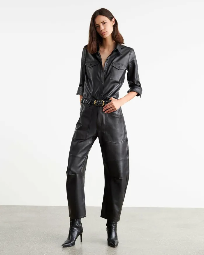 Women Tops Nili Lotan AVA LEATHER SHIRT Black