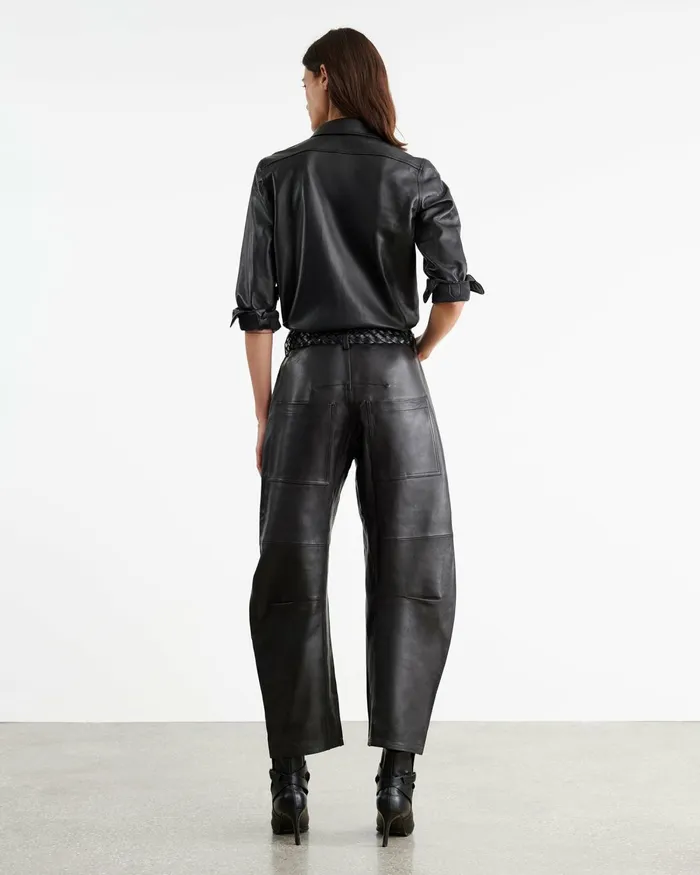 Women Tops Nili Lotan AVA LEATHER SHIRT Black