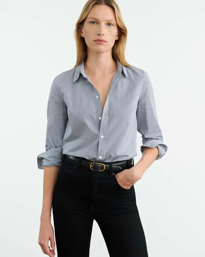 Women Tops Nili Lotan DYLLAN SHIRT Mini Navy Stripes