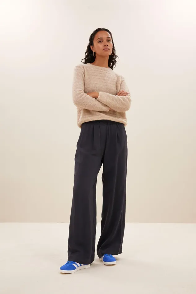 Women Trousers Bybar Benji Satin Stripe Pants Graphite