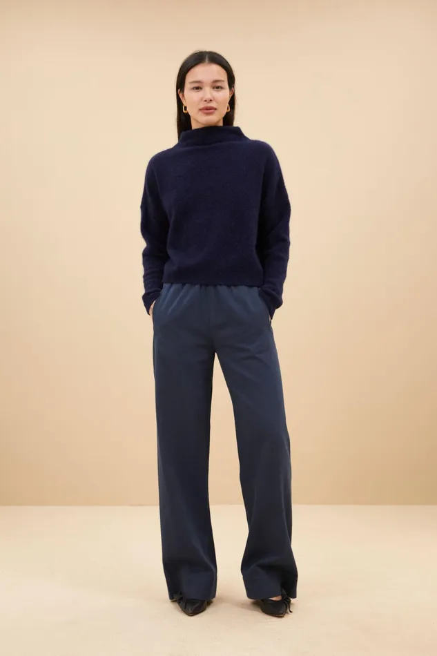 Women Trousers Bybar Mees Twill Pants Midnight Navy