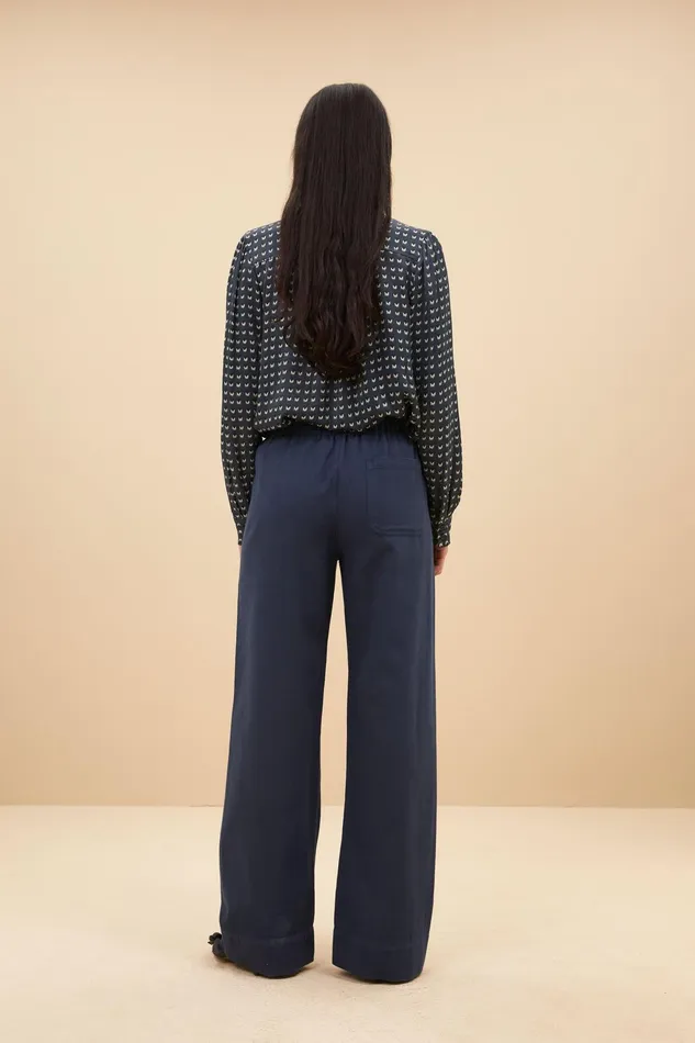 Women Trousers Bybar Mees Twill Pants Midnight Navy