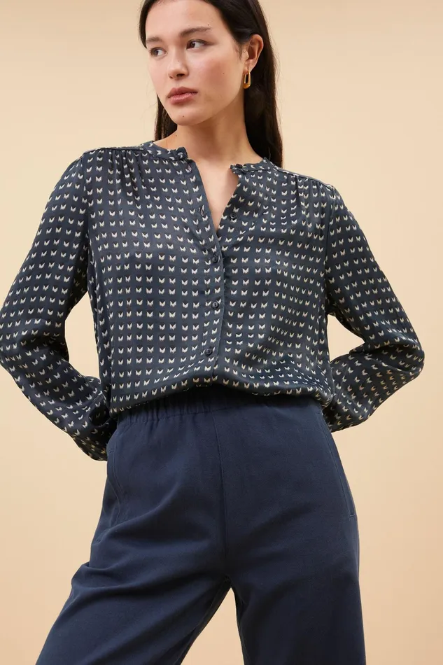 Women Trousers Bybar Mees Twill Pants Midnight Navy