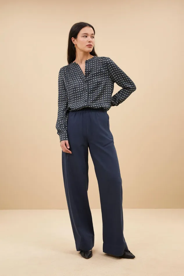 Women Trousers Bybar Mees Twill Pants Midnight Navy