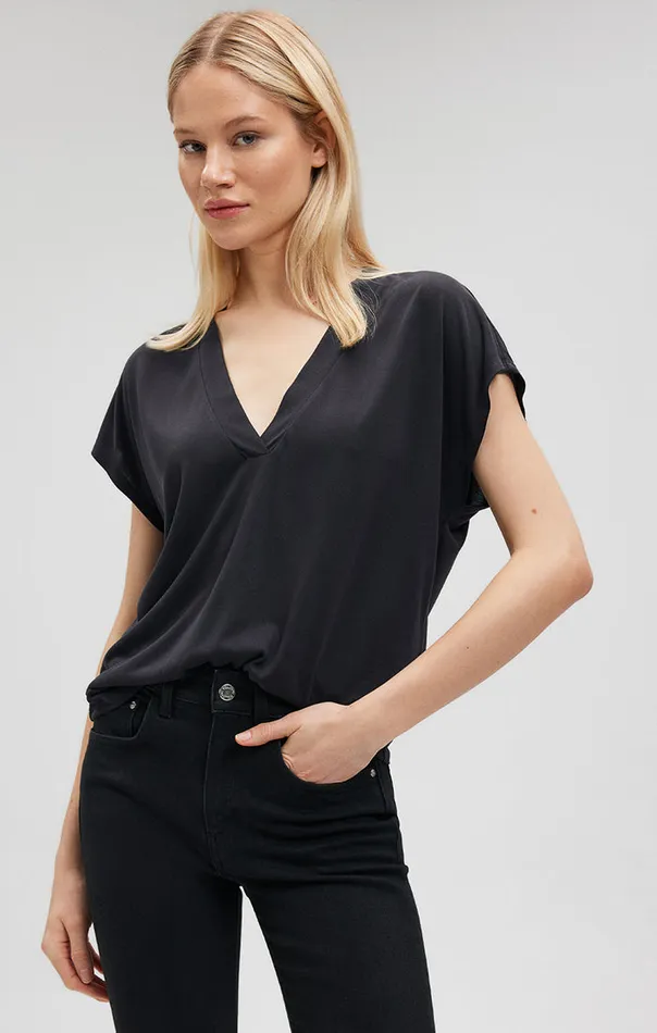 Women VNeck Shirt In Black Mavi Jeans Shirts