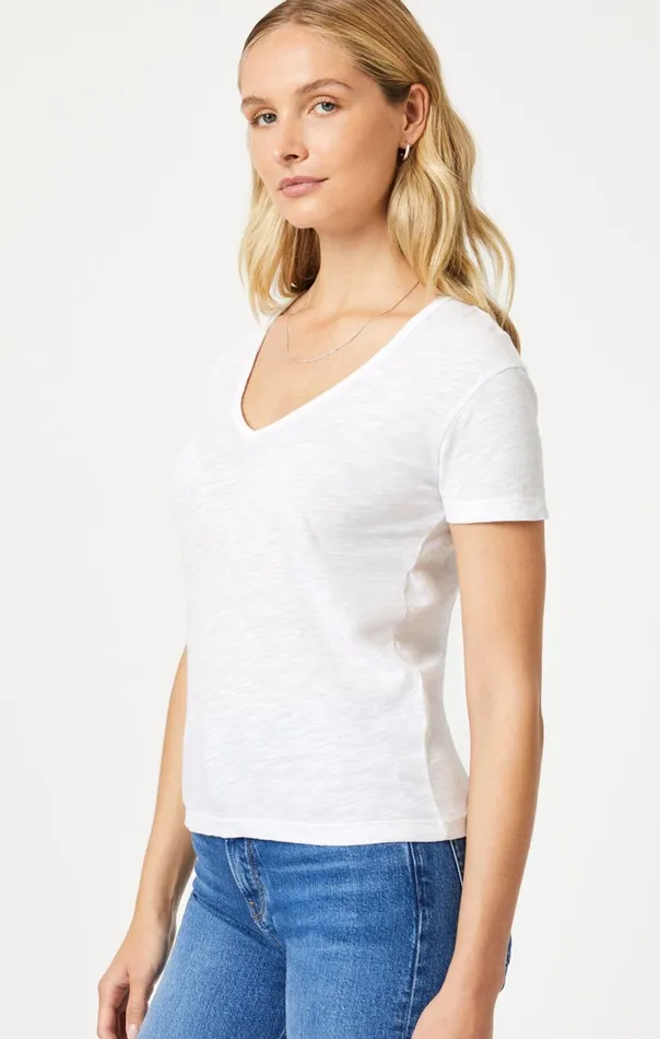 Women VNeck TShirt In White Mavi Jeans Tops and TShirts