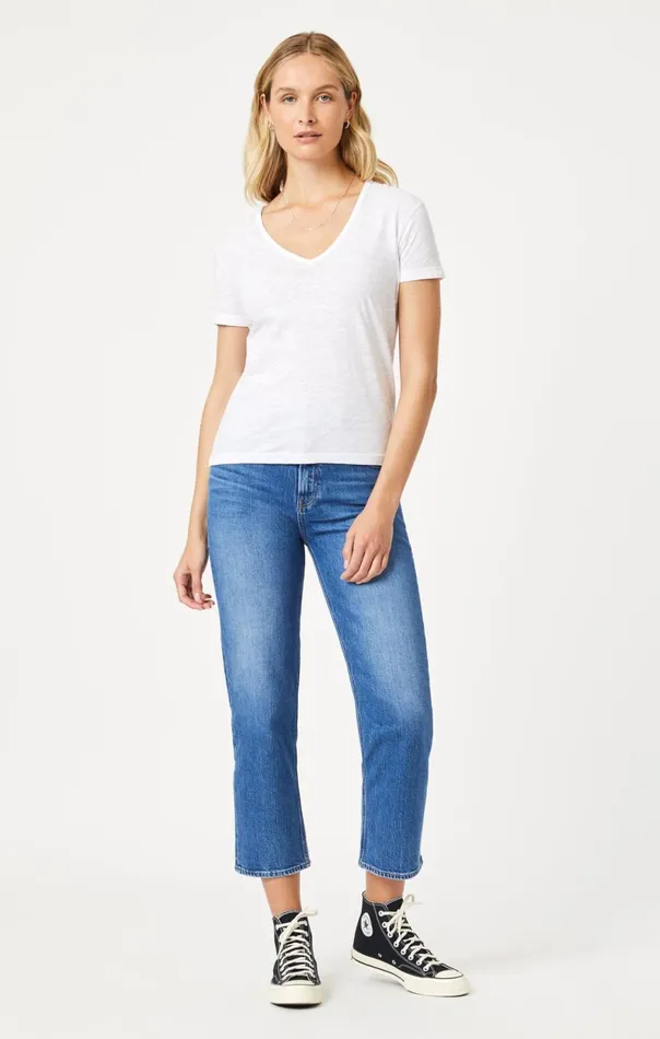 Women VNeck TShirt In White Mavi Jeans Tops and TShirts