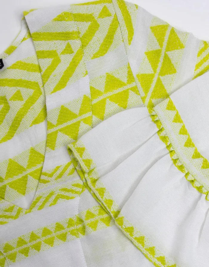 Women White and Lime Green Embroidered Aztec V Neck Tiered Smock Dress White and Lime Threadbare Dresses Women White and Lime Green Embroidered Aztec V Neck Tiered Smock Dress White and Lime Threadbare Dresses
