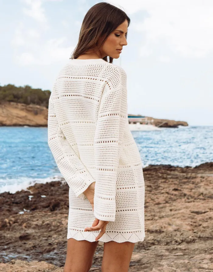 Women White Crochet Long Sleeve Mini Dress White Threadbare Dresses Women White Crochet Long Sleeve Mini Dress White Threadbare Dresses