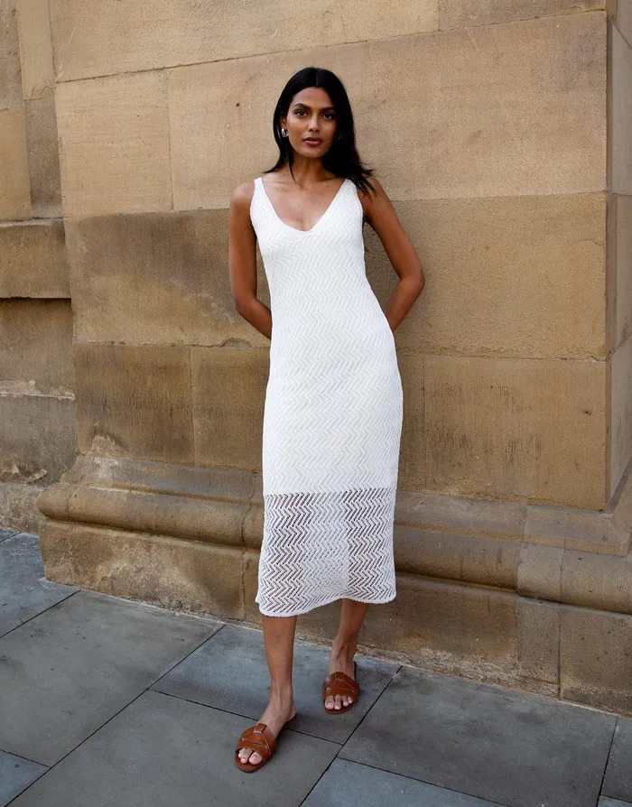 Women White Crochet Midi Dress White Threadbare Knitwear Women White Crochet Midi Dress White Threadbare Knitwear