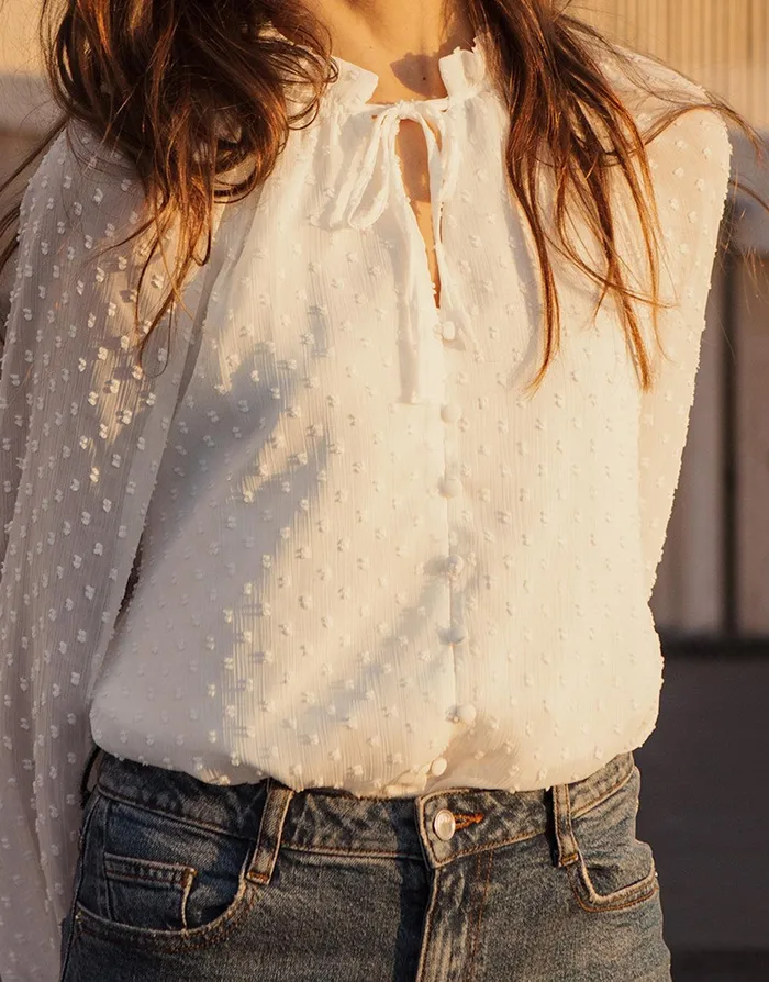 Women Womens Ivory Tie Collar Shirred Dobby Blouse Ivory Threadbare Blouses and Shirts Women Womens Ivory Tie Collar Shirred Dobby Blouse Ivory Threadbare Blouses and Shirts