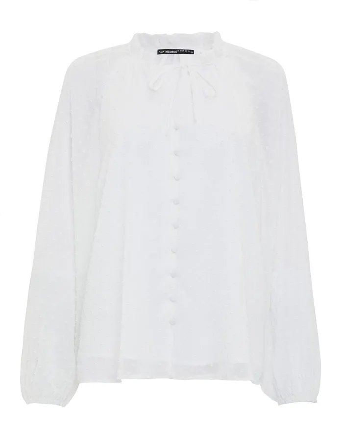 Women Womens Ivory Tie Collar Shirred Dobby Blouse Ivory Threadbare Blouses and Shirts Women Womens Ivory Tie Collar Shirred Dobby Blouse Ivory Threadbare Blouses and Shirts