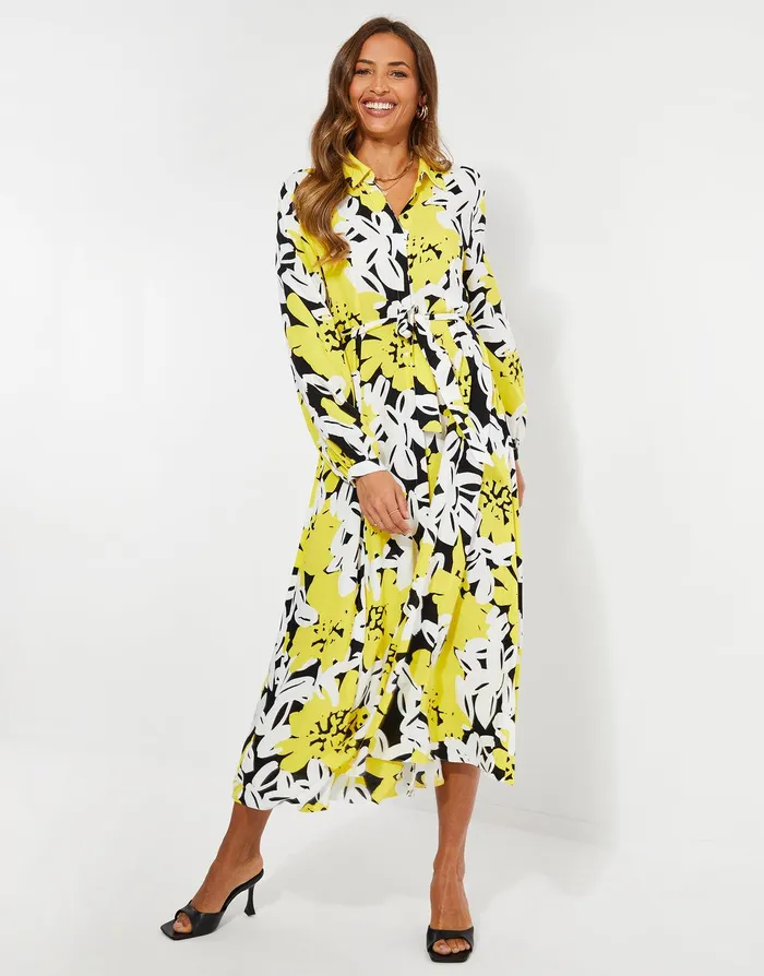 Women Yellow Floral Print Dress Yellow Threadbare Dresses