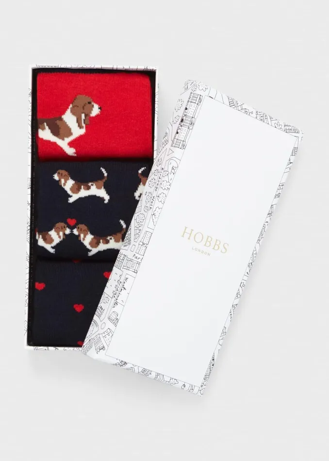 Womens Beagle Dog Sock Set Navy Red Hobbs Socks and Tights For Sale