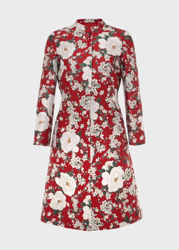 Womens Dora Jacquard Coat Red Multi Hobbs Coats and Jackets Popular