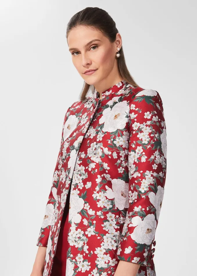 Womens Dora Jacquard Coat Red Multi Hobbs Coats and Jackets Popular