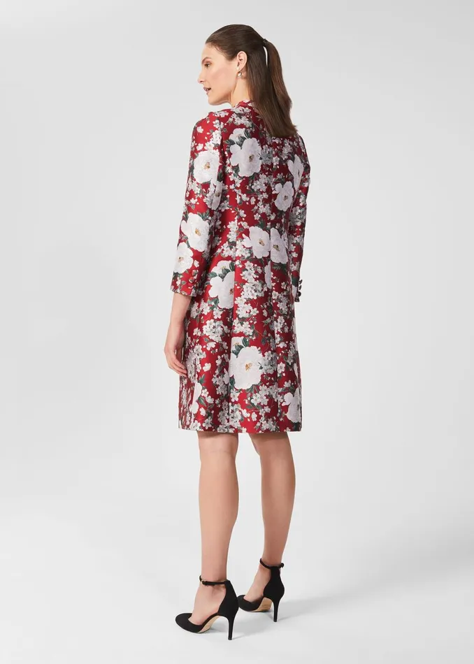 Womens Dora Jacquard Coat Red Multi Hobbs Coats and Jackets Popular