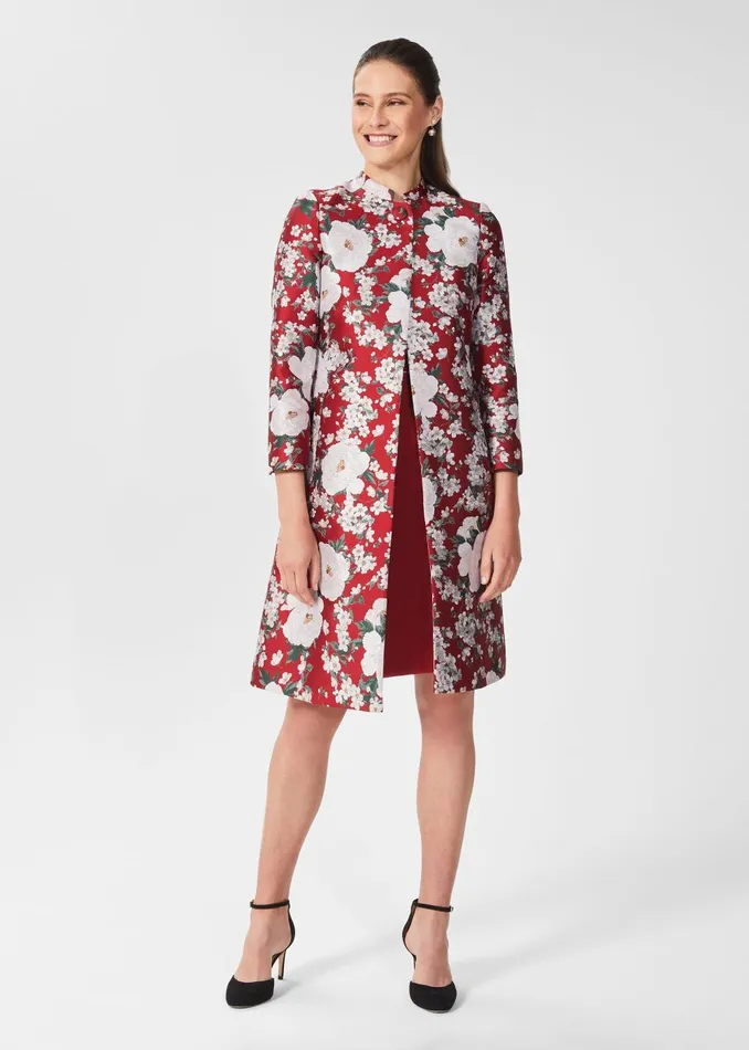 Womens Dora Jacquard Coat Red Multi Hobbs Coats and Jackets Popular