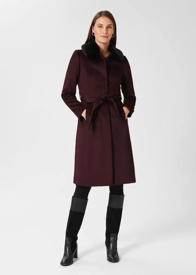 Womens Edeline Wool Coat With Faux Fur Collar Wine Hobbs Coats and Jackets Gift 4 You Womens Edeline Wool Coat With Faux Fur Collar Wine Hobbs Coats and Jackets Gift 4 You