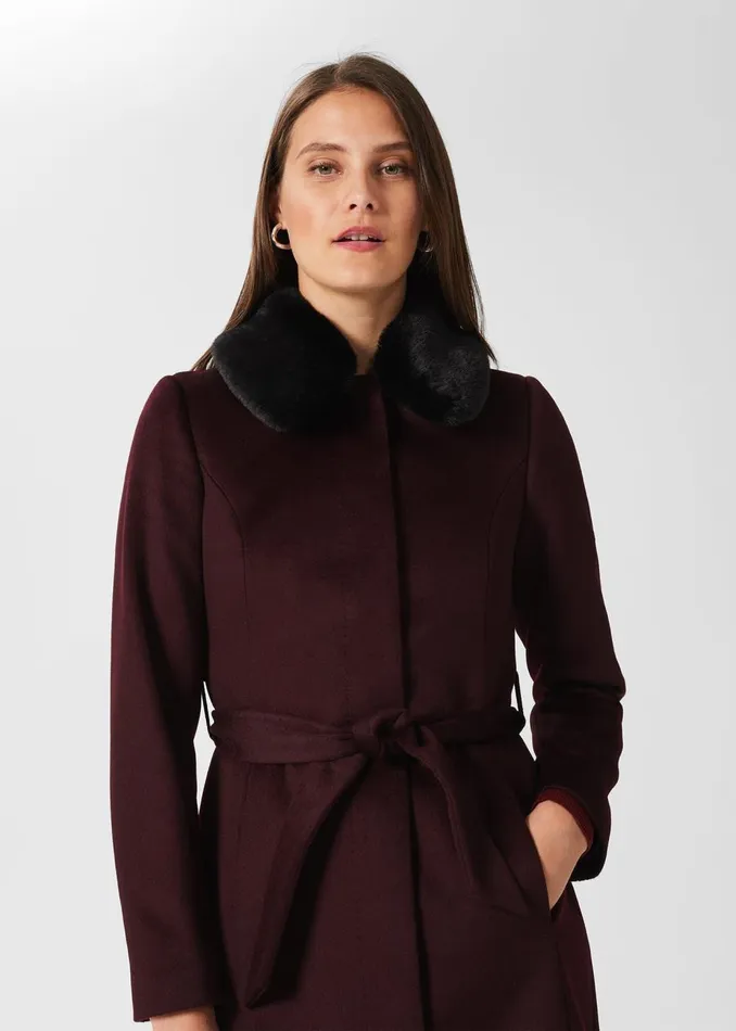 Womens Edeline Wool Coat With Faux Fur Collar Wine Hobbs Coats and Jackets Gift 4 You