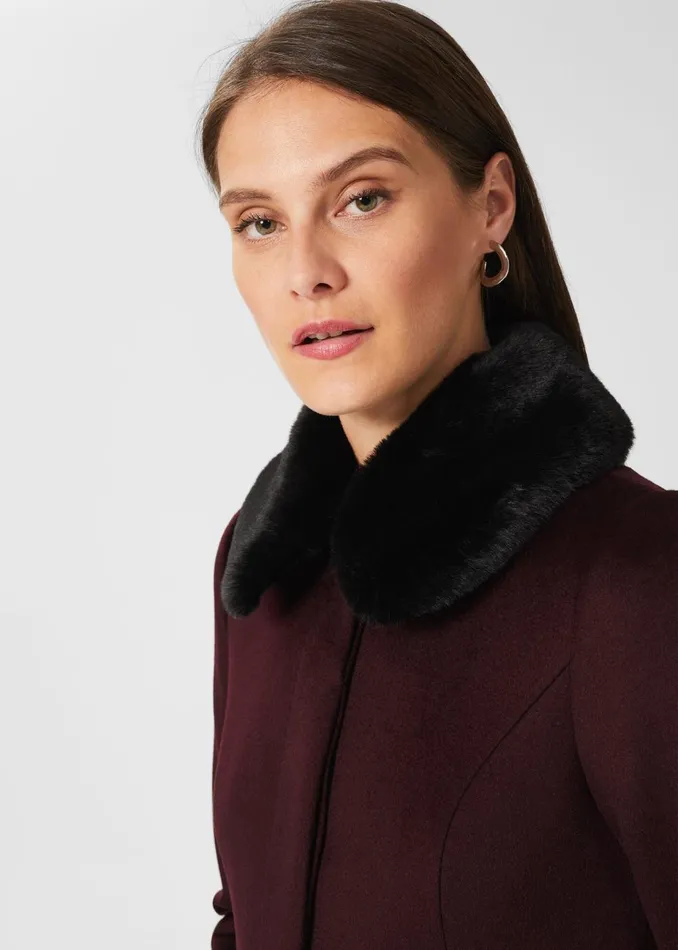 Womens Edeline Wool Coat With Faux Fur Collar Wine Hobbs Coats and Jackets Gift 4 You