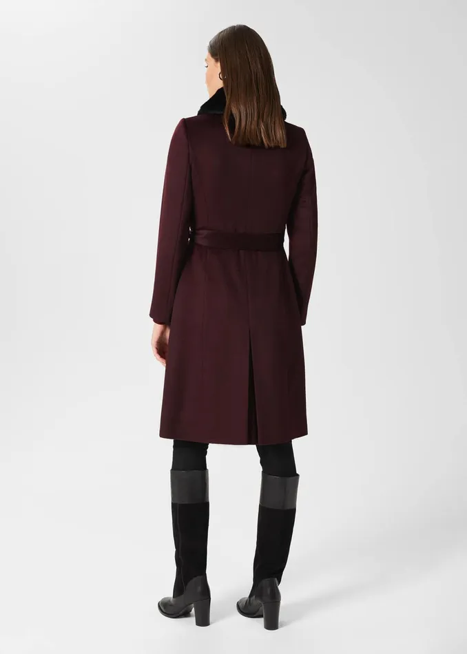 Womens Edeline Wool Coat With Faux Fur Collar Wine Hobbs Coats and Jackets Gift 4 You