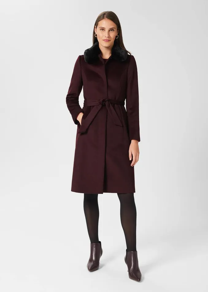Womens Edeline Wool Coat With Faux Fur Collar Wine Hobbs Coats and Jackets Gift 4 You