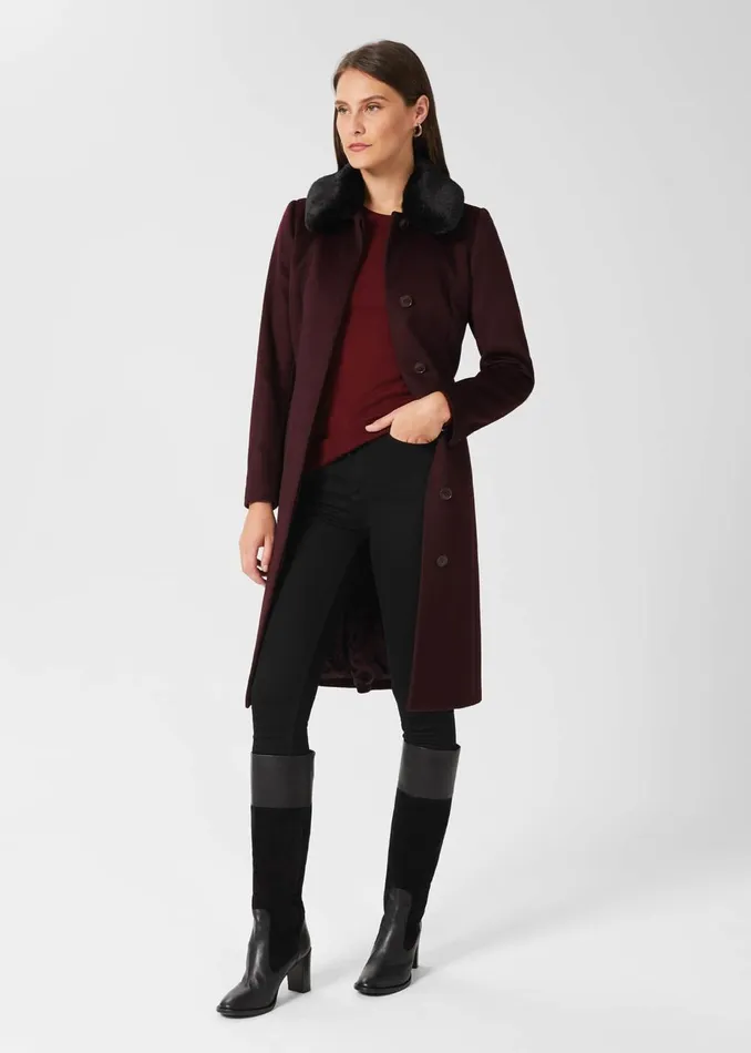 Womens Edeline Wool Coat With Faux Fur Collar Wine Hobbs Coats and Jackets Gift 4 You