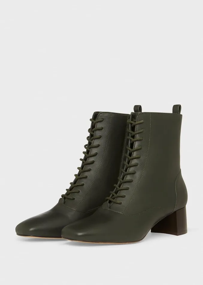 Womens Issy Leather Lace Up Ankle Boots Dark Green Hobbs Ankle Boots Cheap On Sale