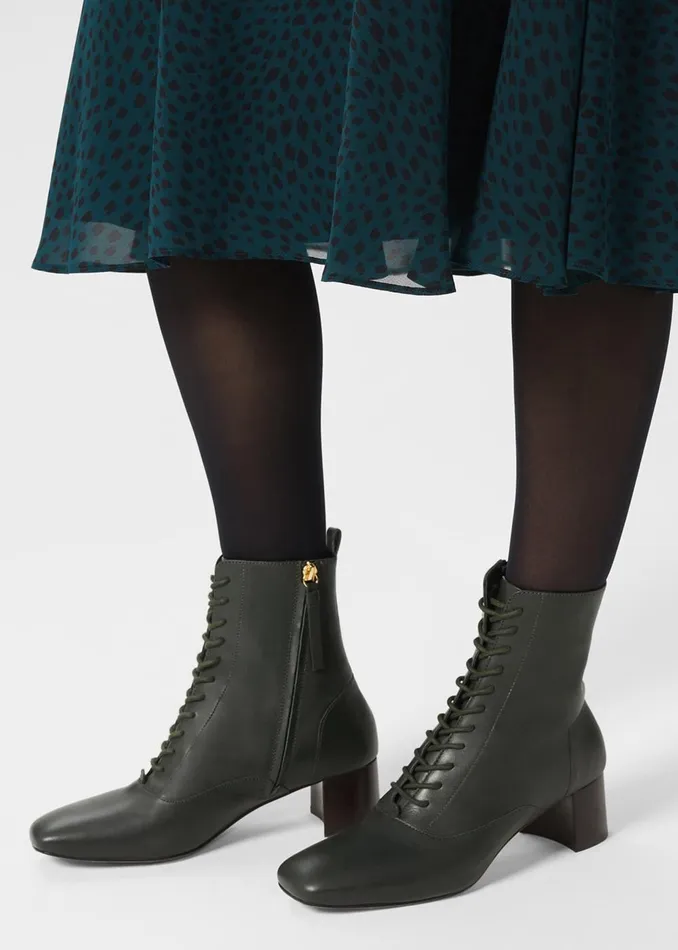 Womens Issy Leather Lace Up Ankle Boots Dark Green Hobbs Ankle Boots Cheap On Sale