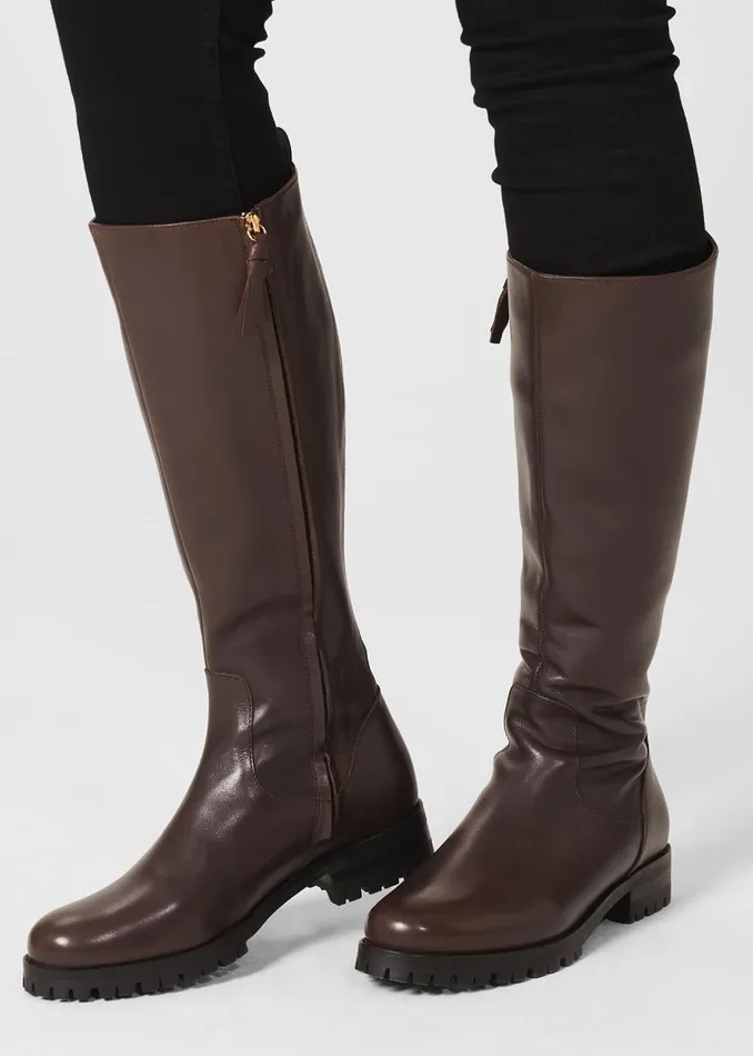 Womens Kalani Leather Knee Boots Dark Brown Hobbs Long Boots Online