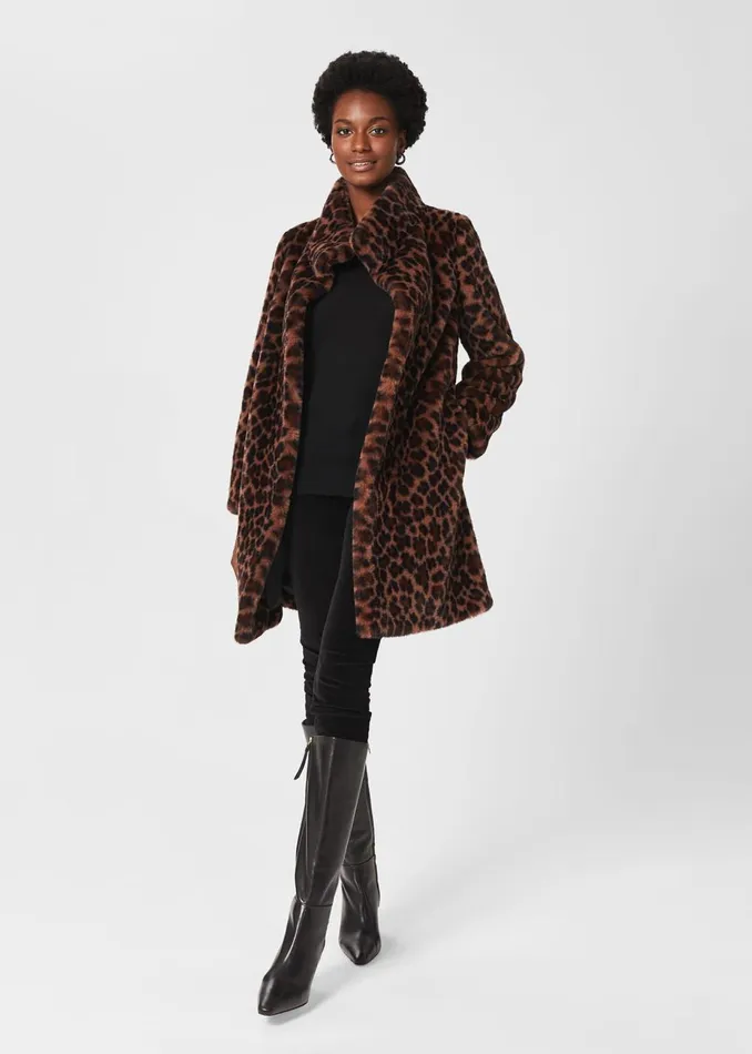 Womens Maddox Faux Fur Coat Camel Multi Hobbs Coats and Jackets Casaul