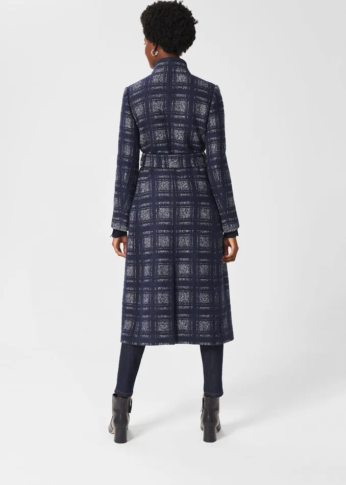 Womens Meghan Check Wrap Coat Navy Ivory Hobbs Coats and Jackets Online