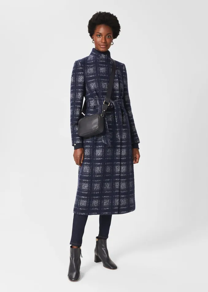 Womens Meghan Check Wrap Coat Navy Ivory Hobbs Coats and Jackets Online