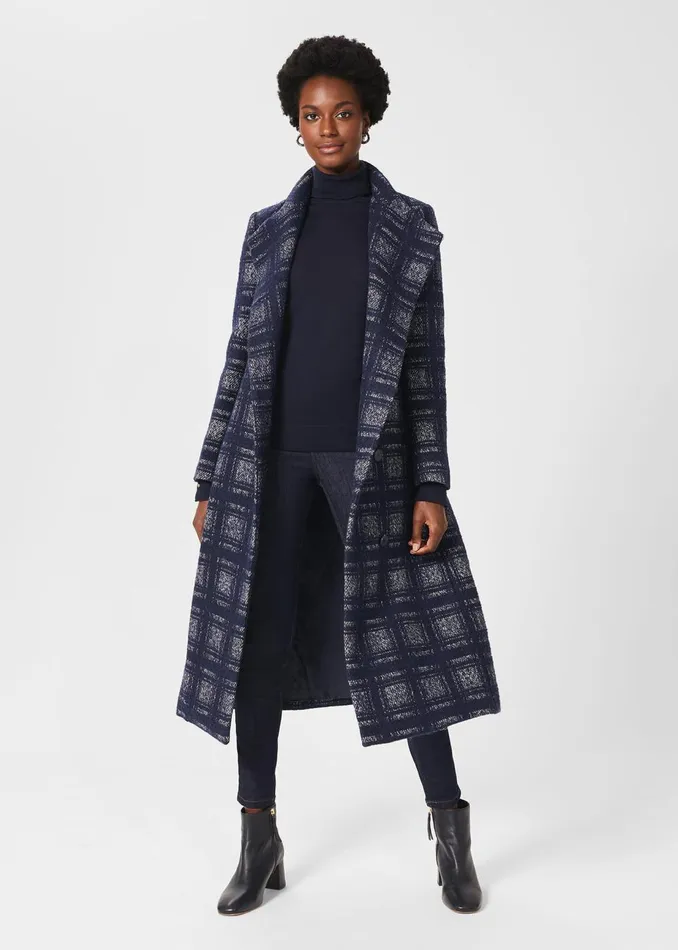 Womens Meghan Check Wrap Coat Navy Ivory Hobbs Coats and Jackets Online