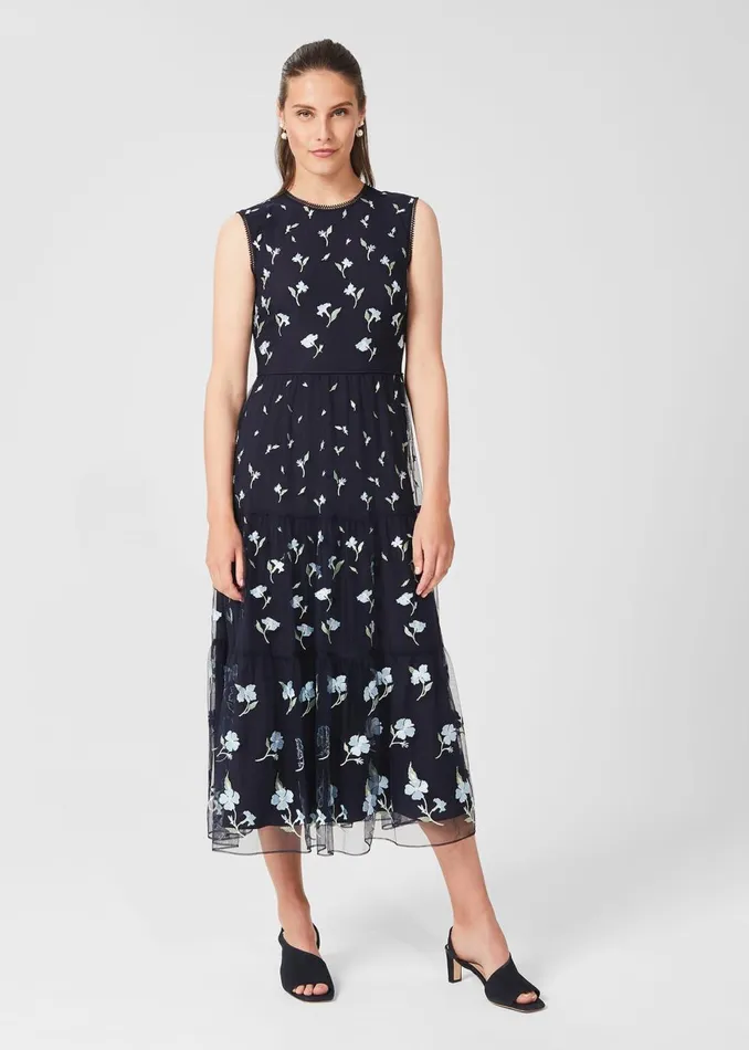 Womens Petite Bethany Embroidered Floral Dress Navy Multi Hobbs Dresses Online