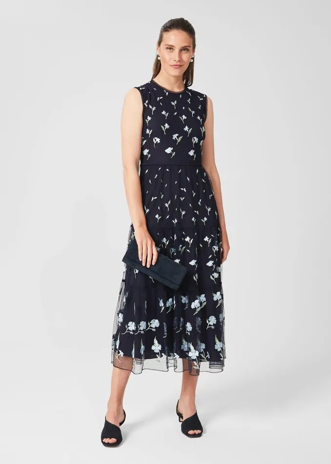 Womens Petite Bethany Embroidered Floral Dress Navy Multi Hobbs Dresses Online