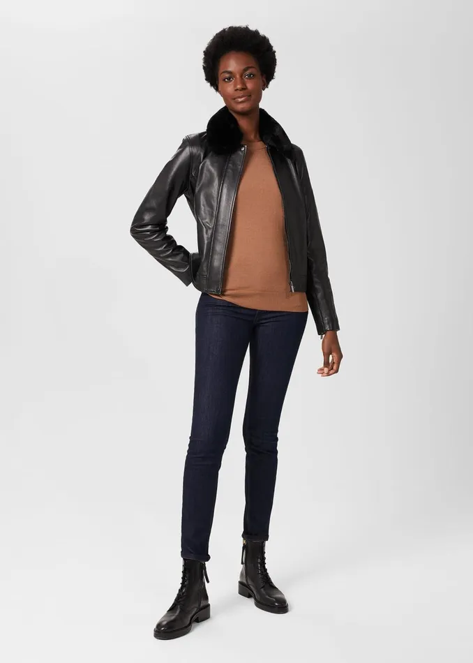 Womens Sera Leather Jacket Black Hobbs Coats and Jackets Online