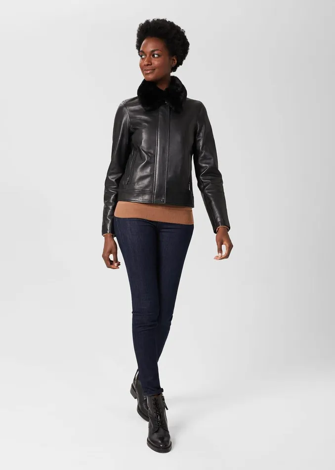 Womens Sera Leather Jacket Black Hobbs Coats and Jackets Online