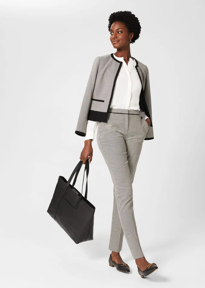 Womens Sienna Houndstooth Slim trousers With Stretch Ivory Black Hobbs Trousers