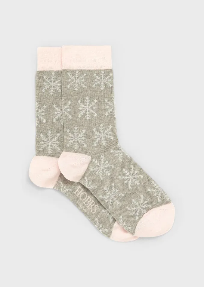 Womens Snowflake Sock Grey Pink Hobbs Socks and Tights Casaul