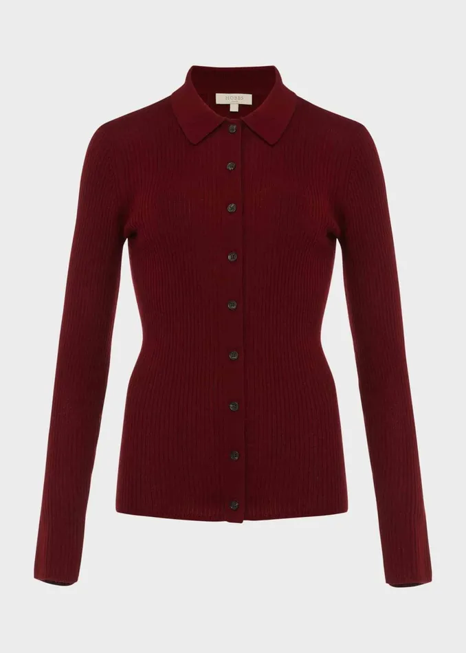 Womens Vera Merino Wool Shirt Burgundy Hobbs Jumpers and Cardigans On Sale