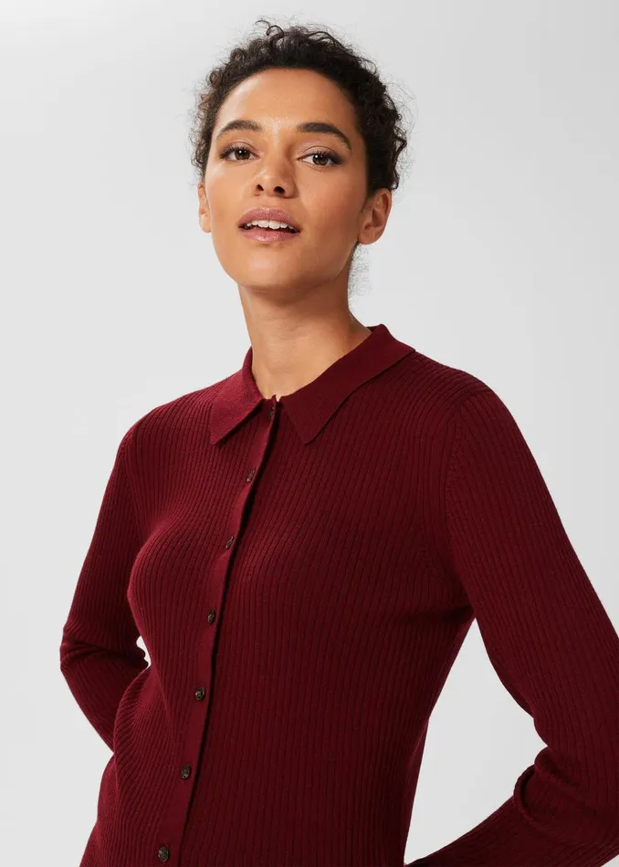Womens Vera Merino Wool Shirt Burgundy Hobbs Jumpers and Cardigans On Sale