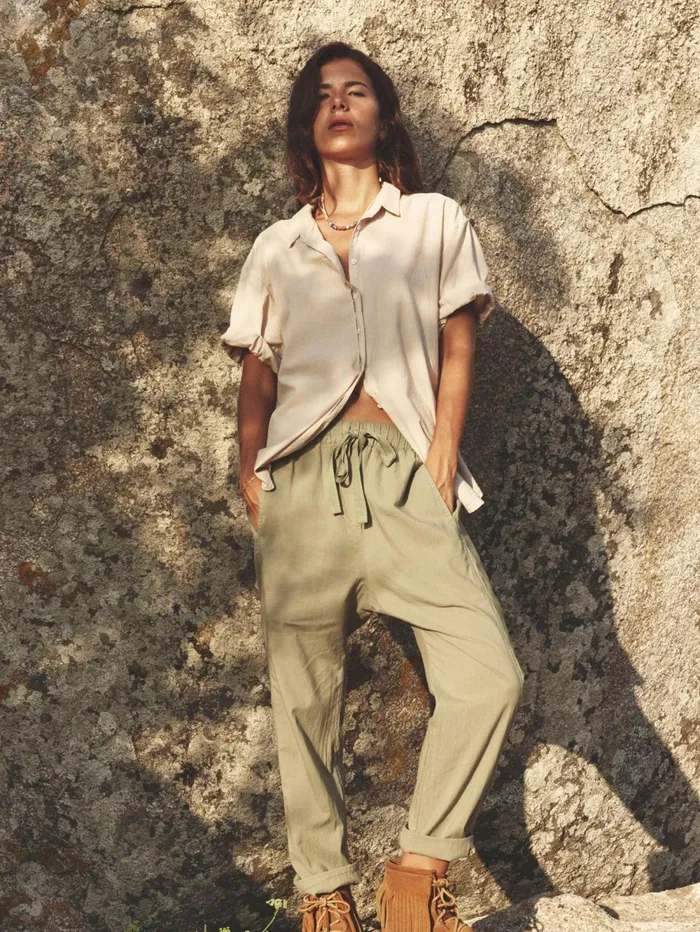XRENA Dark Seagrass Draper Pant Women Pants and Jumpsuits