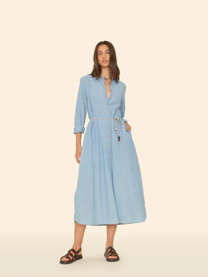 XRENA Dusty Blue Bowen Dress Women Dresses