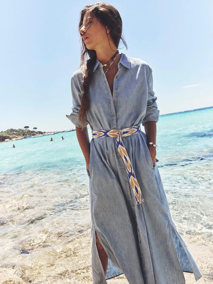 XRENA Dusty Blue Bowen Dress Women Dresses