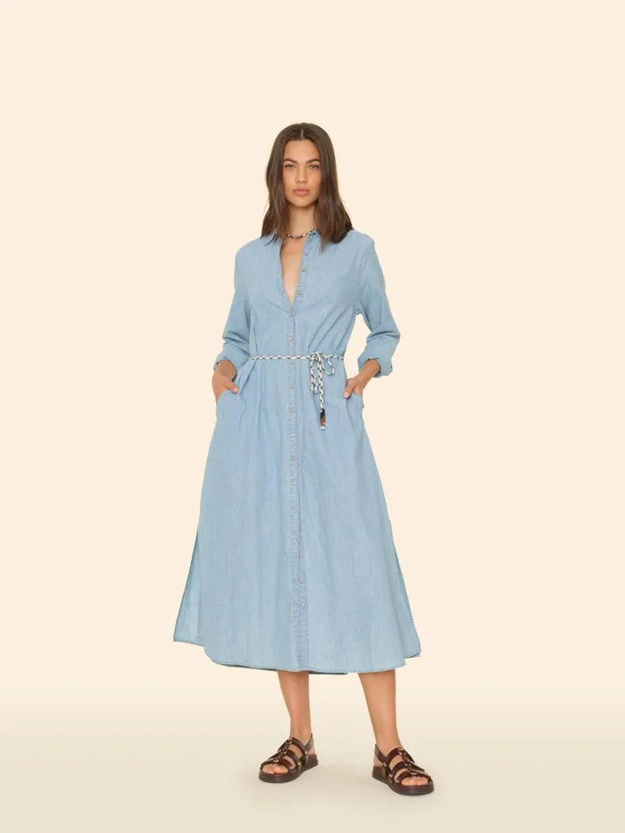 XRENA Dusty Blue Bowen Dress Women Dresses