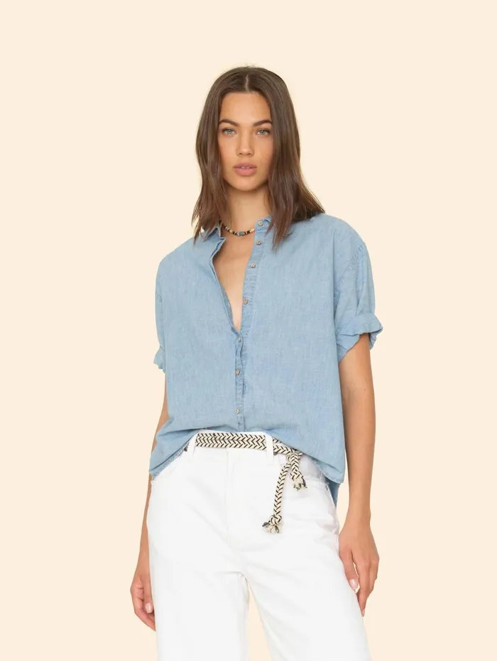 XRENA Dusty Blue Channing Shirt Women Shirts
